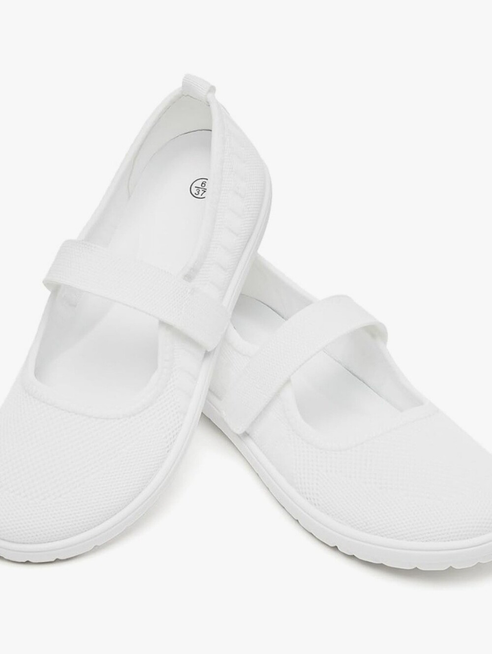 Women's White Mary Jane Wide Toe Flat Shoes